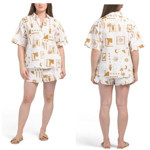 BY FRANKIE White and Cotton Tequila Sun Patterned Shirt and Shorts Set